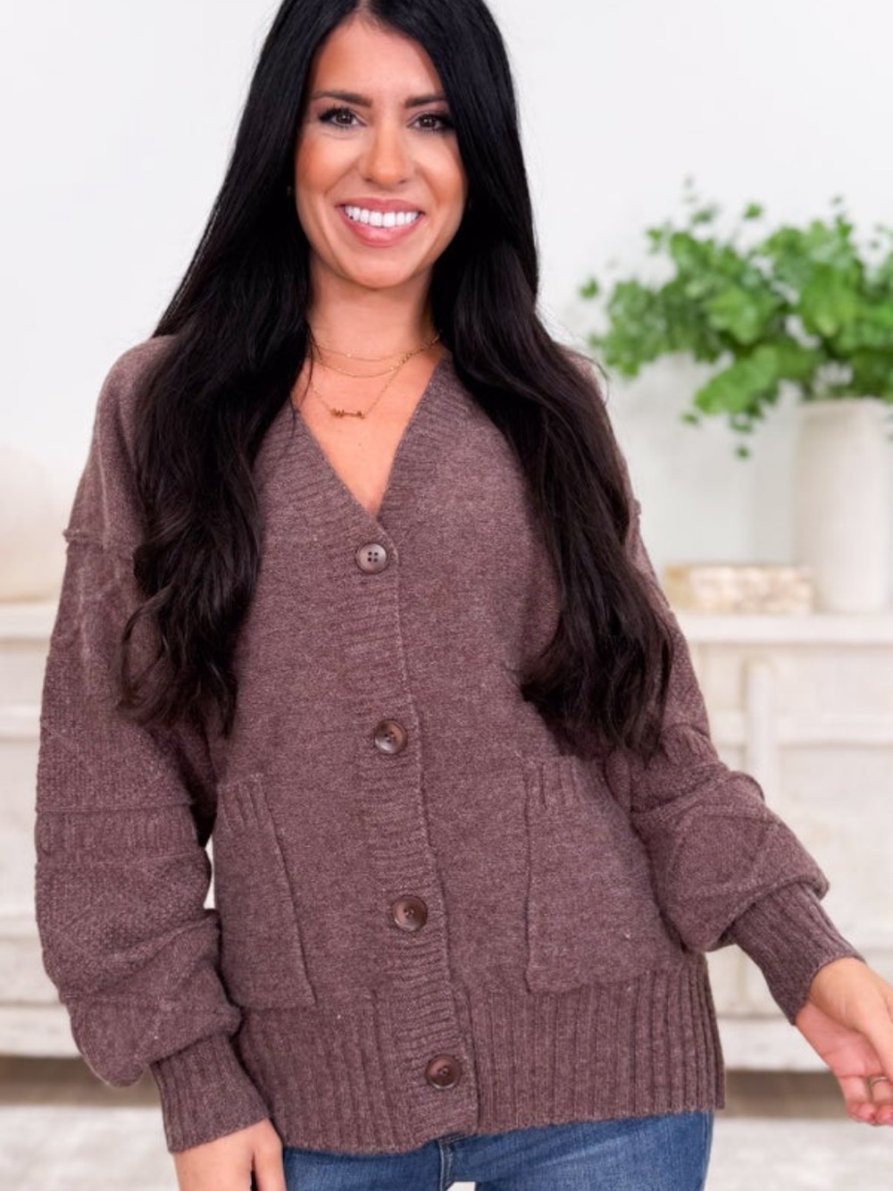 Listicle Chocolate Brown Button-Up Women's Cardigan